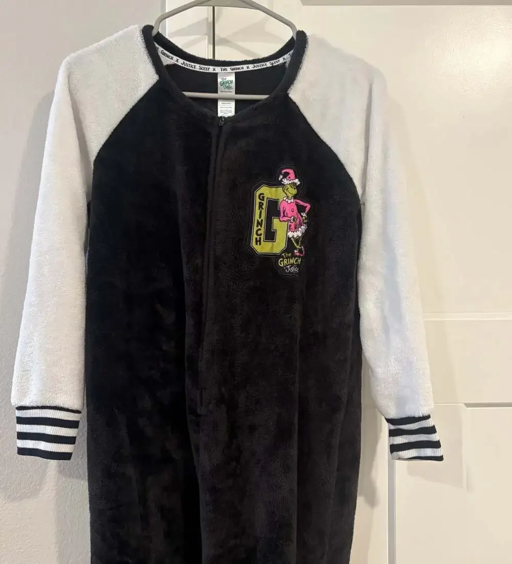 The Grinch x Justice Juniors L 12/14 One Piece Fleece Zip Pajamas Christmas
